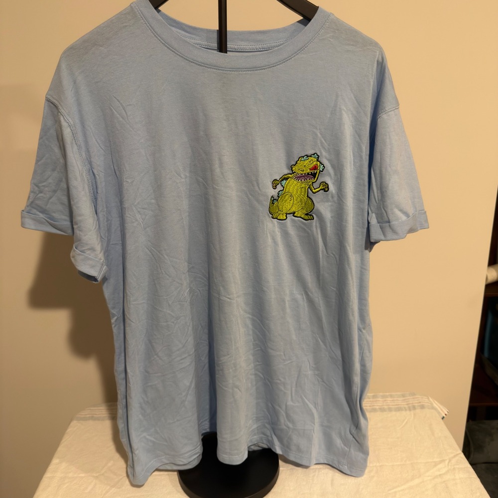 Nickelodeon Reptar Embroidered T-Shirt XXL Light Blue Rocko Arnold Patrick Tee